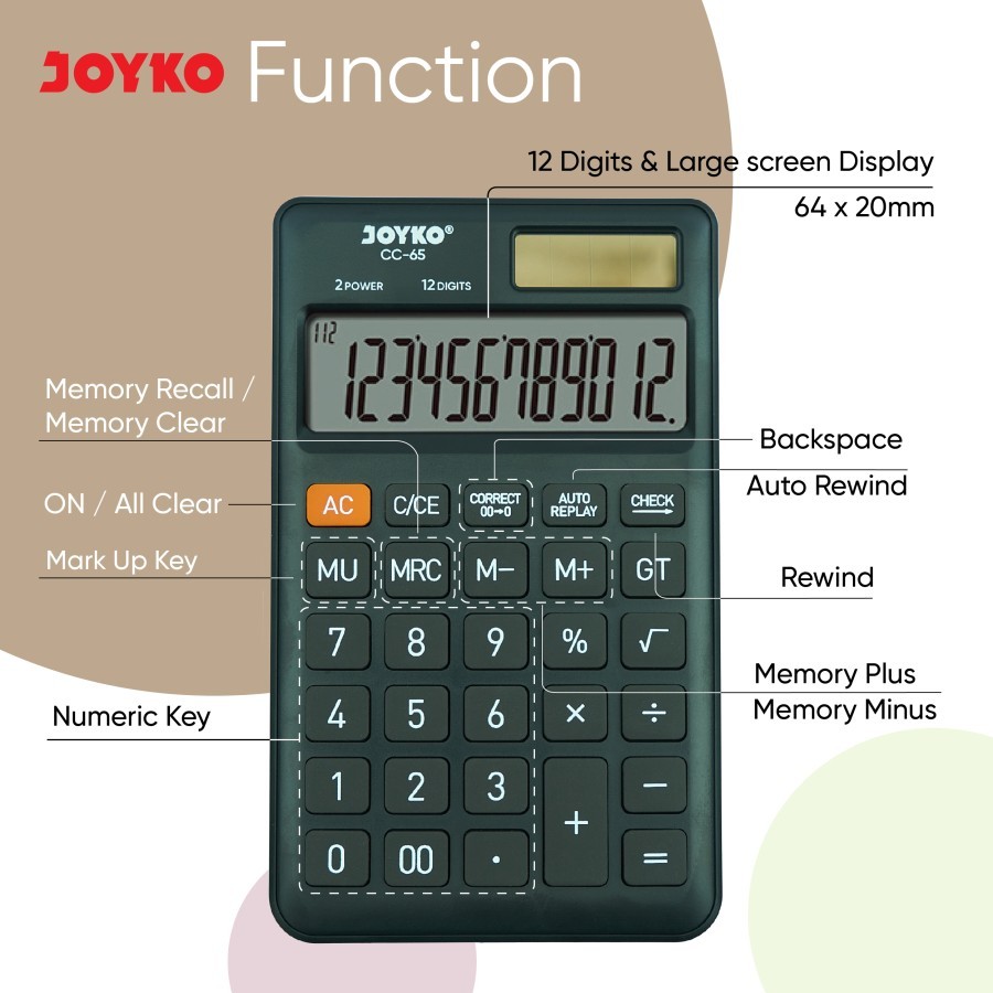 

Kalkulator Saku JOYKO CC-65 Check & Correct - Pocket Calkulator 12 Digits CC65
