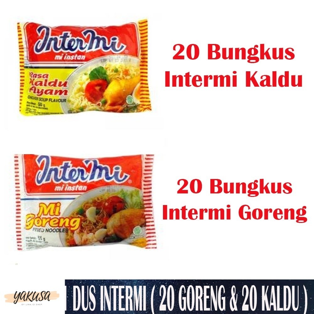 

Intermi 1 dus isi 40 bungkus 20 rasa goreng dan 20 rasa kaldu ayam / intermie kaldu ayam intermi goreng