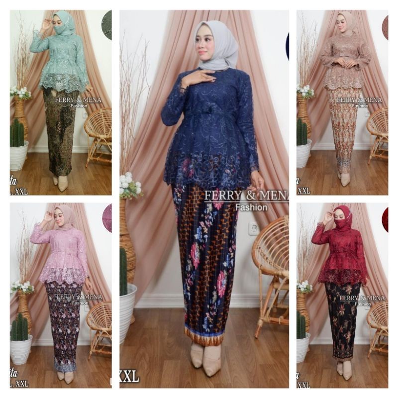 Set Kebaya Tunik Modern Brokat Delisa/ Kebaya Wisuda/ Kebaya Modern Muslim/ Kebaya Pesta/ Kebaya Lam