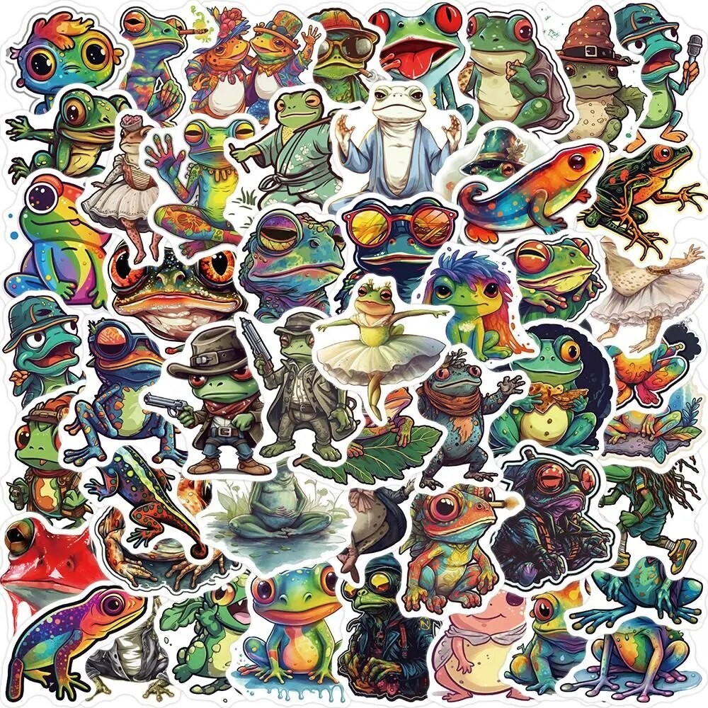 

51PCS Colorful Trippy Frog Stickers Aesthetic Vinyl Waterproof Sticker for Laptop,Guitar,Skateboard,Luggage Decals
