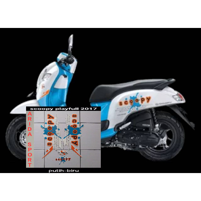 striping stiker  honda scoopy  fi led playful 2017 putih biru motif striping original scoopy