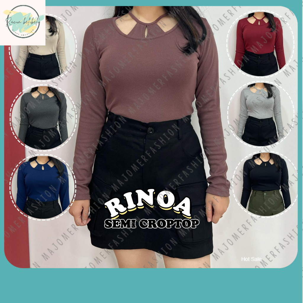 Baju Crop Wanita Terbaru / Majomer | Rinoa Semi Crop Top - Atasan Wanita Lengan Panjang