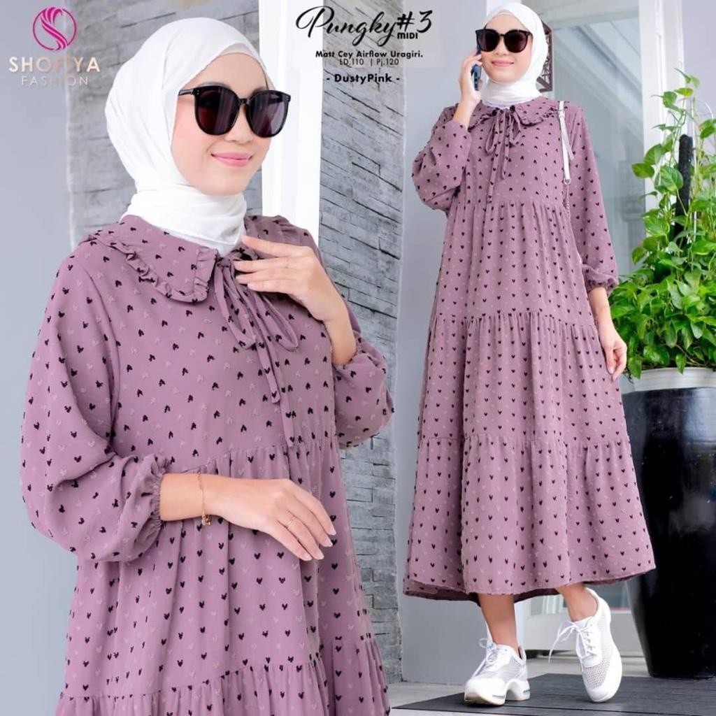 Dress Wanita Kekinian Korean Style MIDI PUNGKY Fashion OOTD Wanita