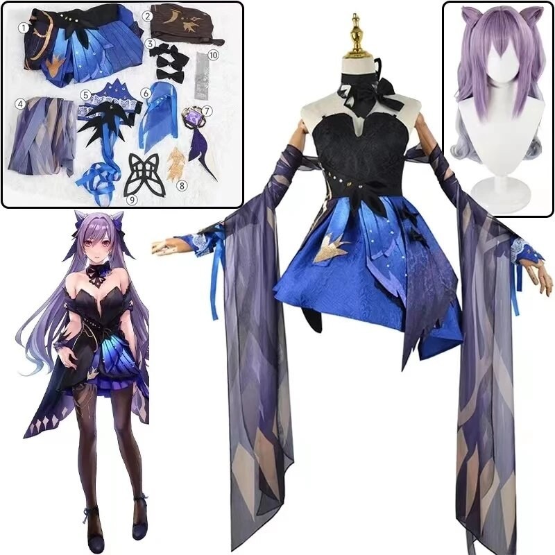 PREORDER Keqing Cosplay Costumes Anime Genshin Impact New Skin Uniform Wig Halloween Costumes for Wo