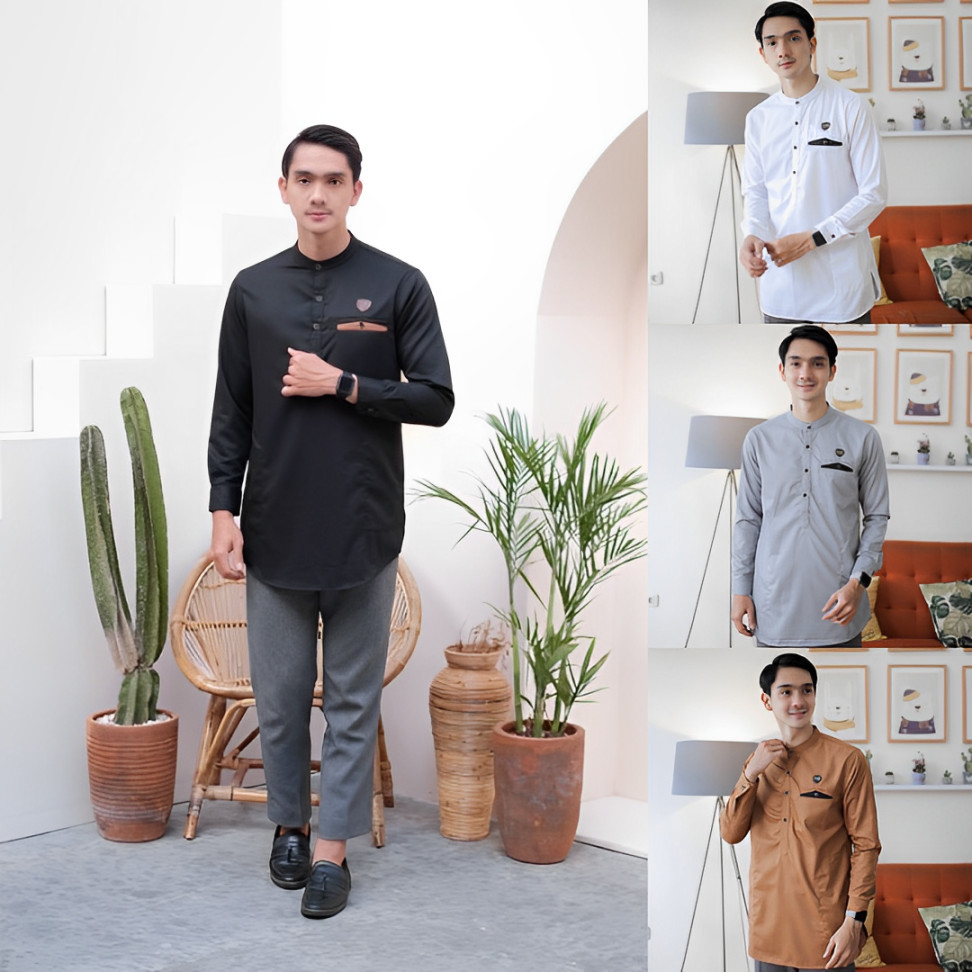 BAJU KOKO MUSLIM PRIA DEWASA KURTA LENGAN PANJANG PUTIH MATT KATUN LEMBUT ADEM TEBAL TERLARIS TERMUR