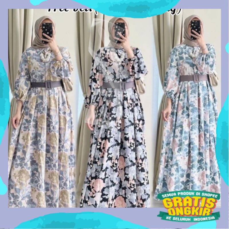 Rabela Maxi / GAMIS BUNGA PREMIUM CRINKLE MOTIF / GAMIS ZOYA BUNGA BELT/Gemoy