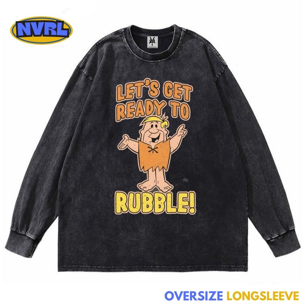 Kaos oversize longsleeve cartoon the flintstones rubble washed washing vintage tee