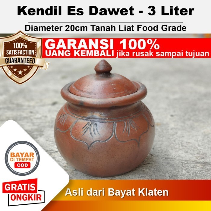 Gentong Kendil Es Dawet Cendol Tanah Liat Gerabah Wadah Tempat Air Genthong Beras - 3 Liter D20