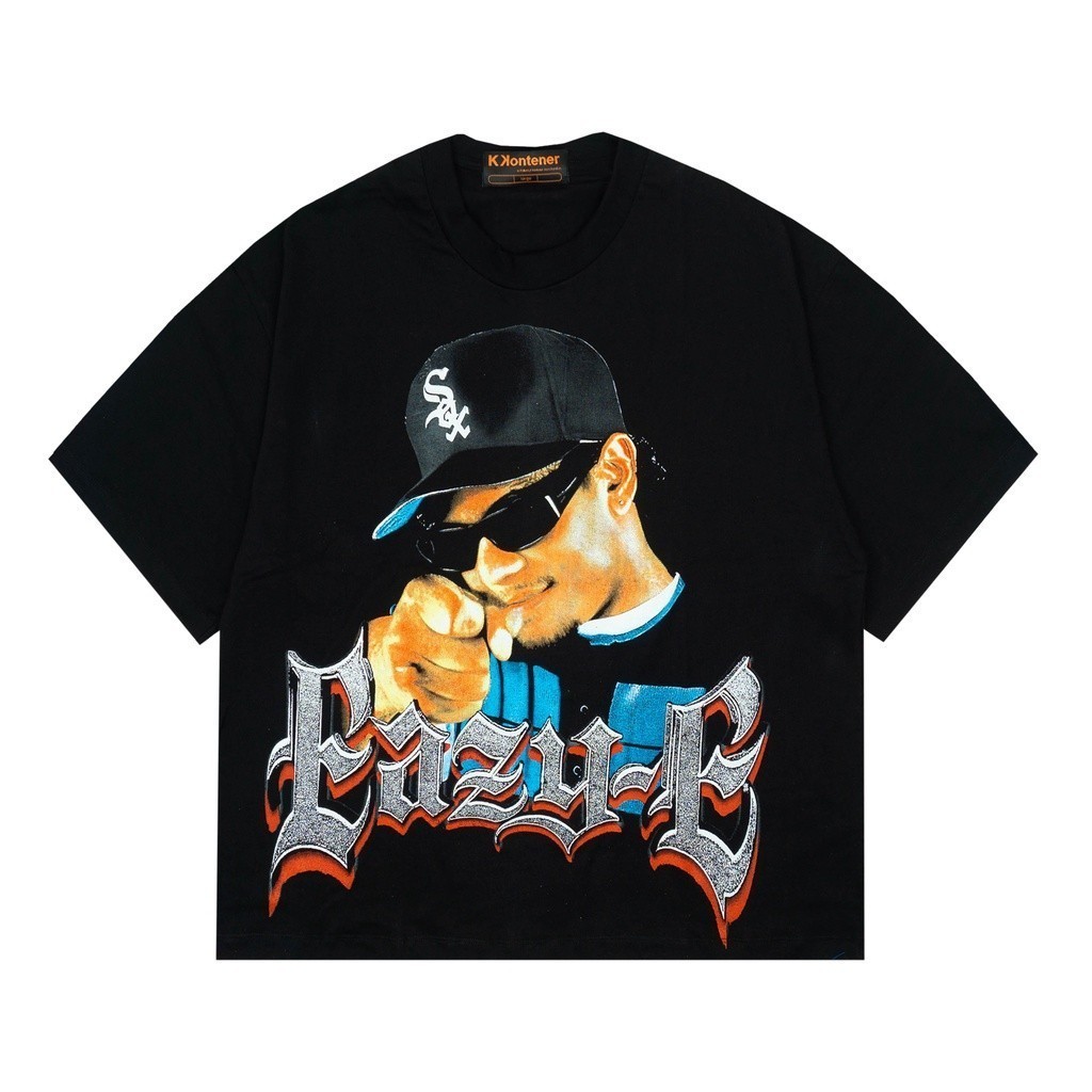 【HOT】 KKONTENER EAZY E OVERSIZE TSHIRT BLACK T-shirt pria dan wanita