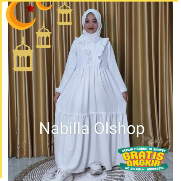 Gamis Anak Perempuan  Set Jilbab 3-15 Tahun  Putih Terbaru/Maron merah bata red anak tanggng