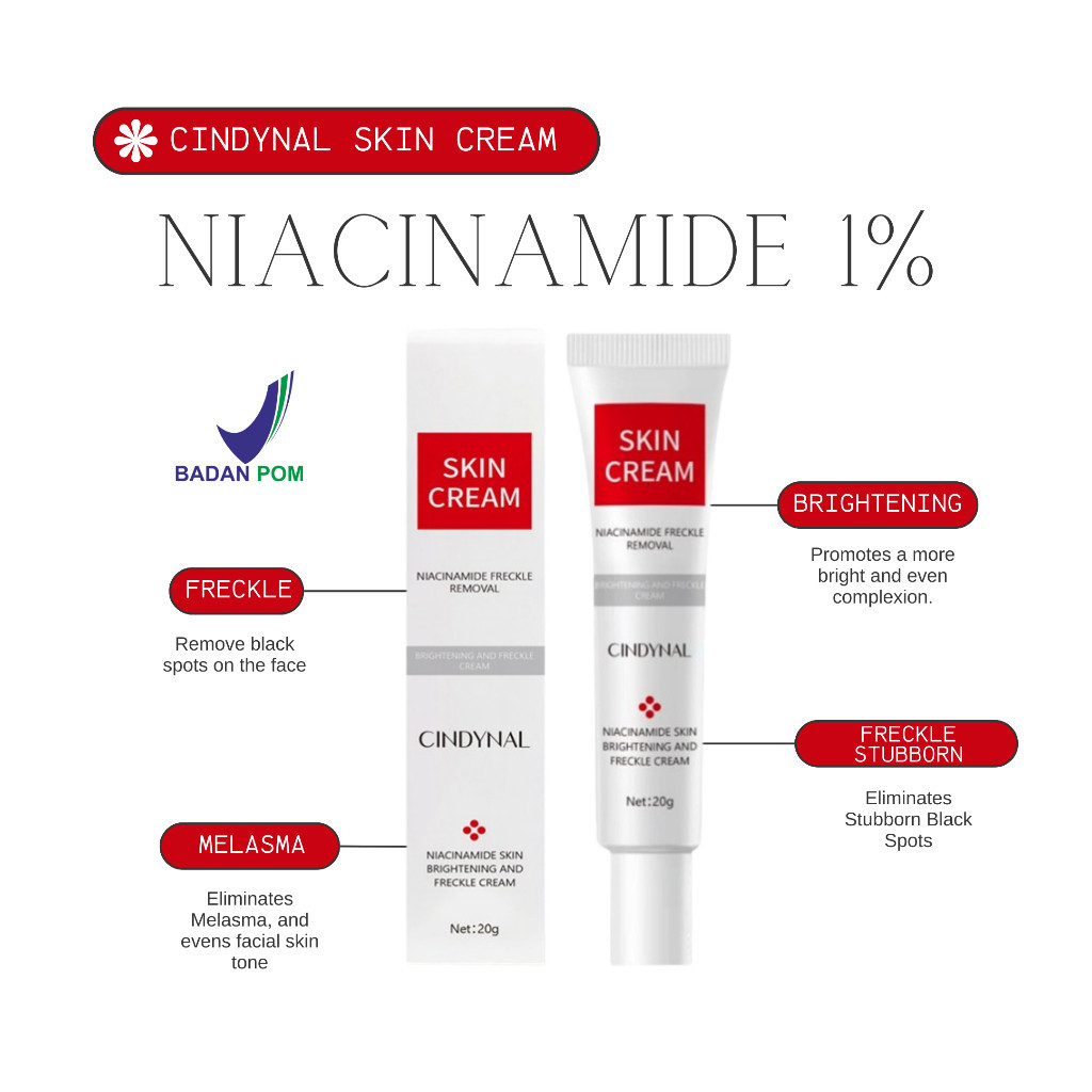 BPOM CINDYNAL Skin Cream Freckle Removal/ Krim Wajah Anti Penuaan & Flek HItam Membandel