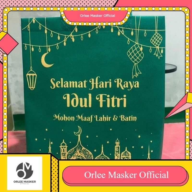

TAS PARSEL GOODIE BAG IDUL FITRI 30X4015CM SANGAT TEBAL 80GSM berdiri untuk sovenir sablon 2 sisi