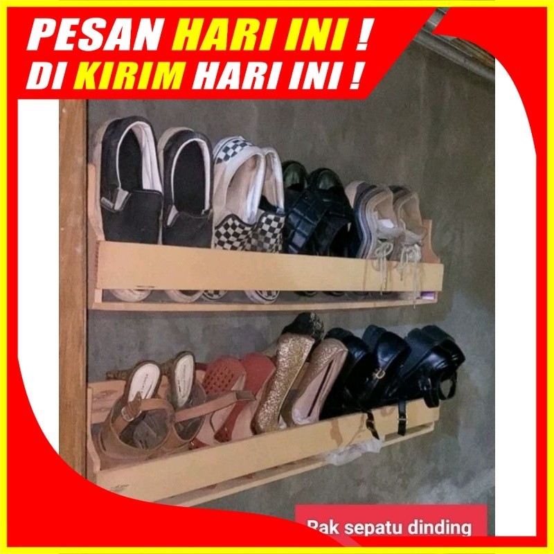 (H108) Rak Tempat Sepatu Sandal Tempel Dinding Kuat Estetik Kayu Jati