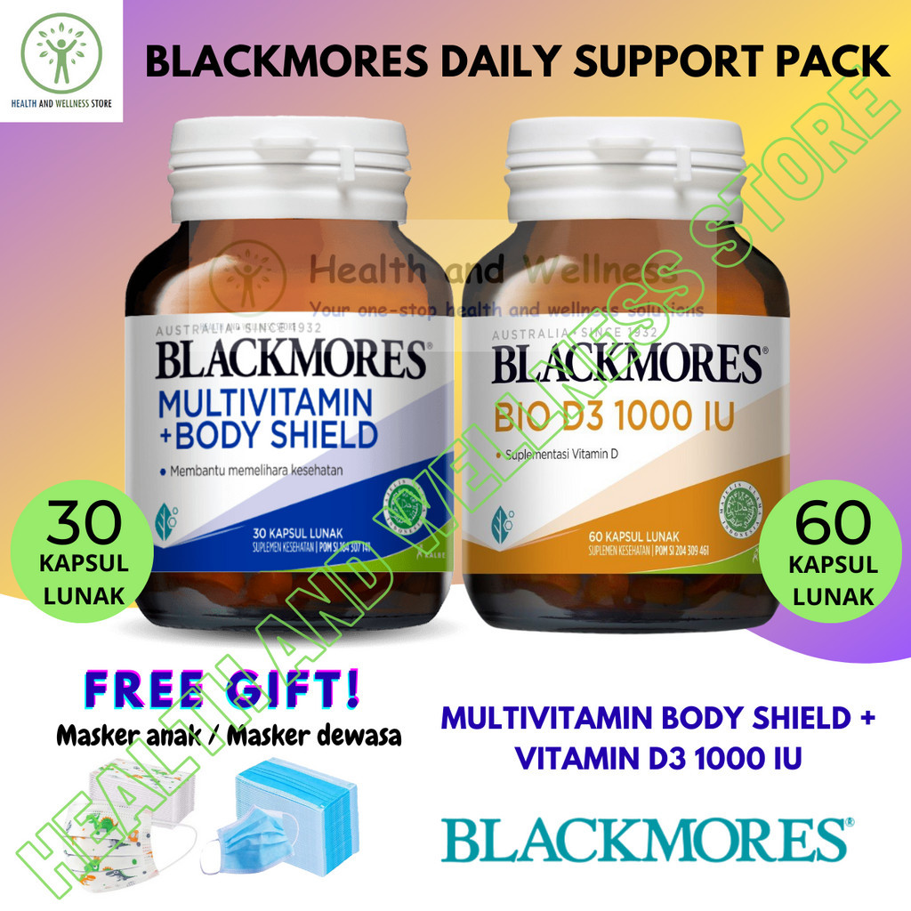 Blackmores Immune Pack Multivitamin Body Shield 30 Kapsul Lunak D3 1000 Iu 60 Kapsul Lunak