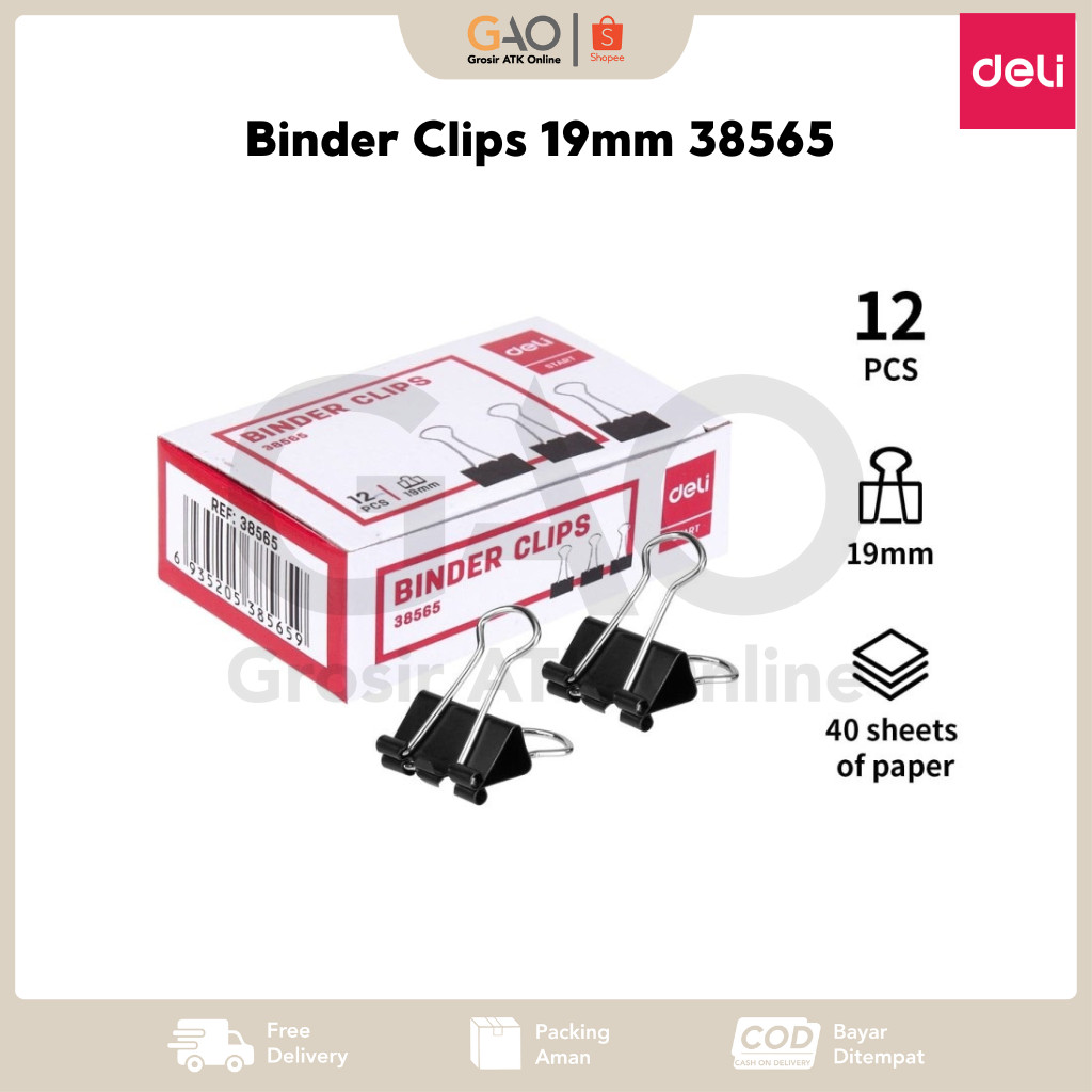 

Binder Clips Deli 19mm 38565 (1 Box Isi 12pcs)