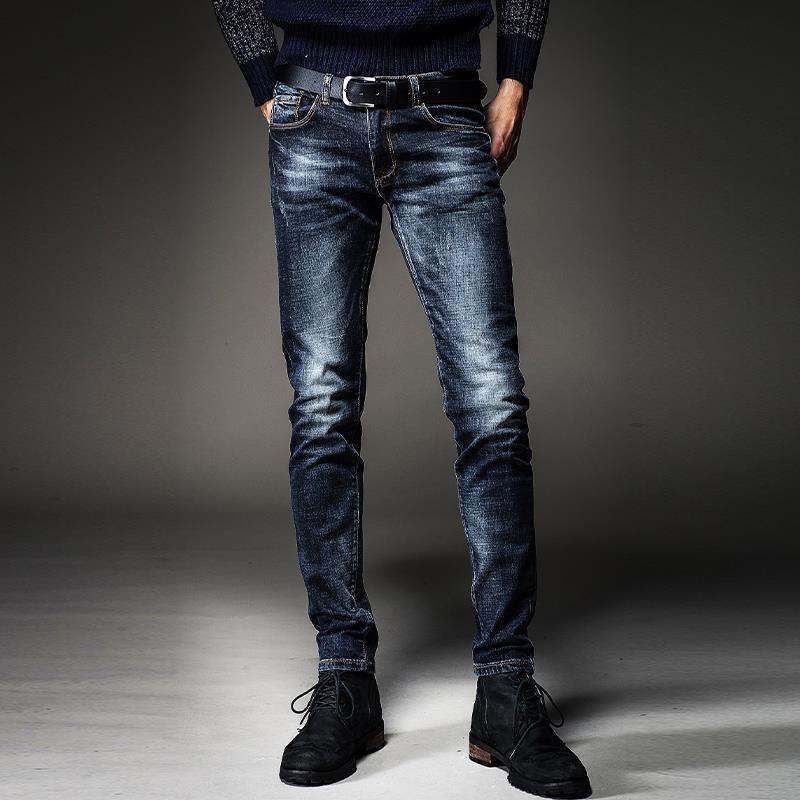 Celana Jeans Panjang Biru Ramping Pria Musim Semi Dan Musim Panas