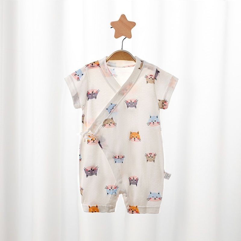 Newborn jumpsuit, summer baby mesh breathable Class A bamboo cotton pajamas, baby clothes, short cli