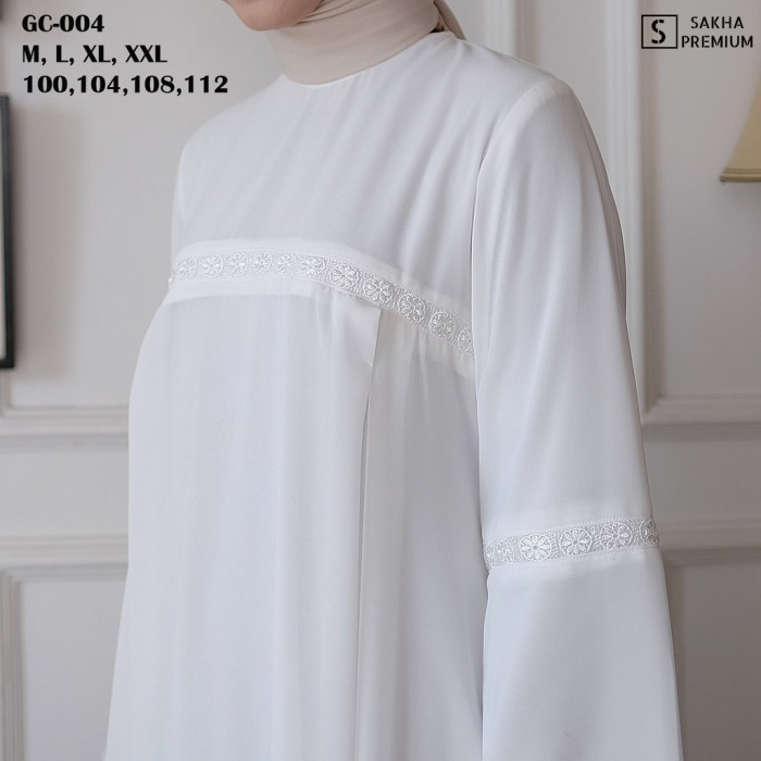 Bongkar Gudang-*Sale* Seena - GC 04 BAJU GAMIS PUTIH WANITA BRUKAT GAMIS PUTIH CERUTI JUMBO - XXL
