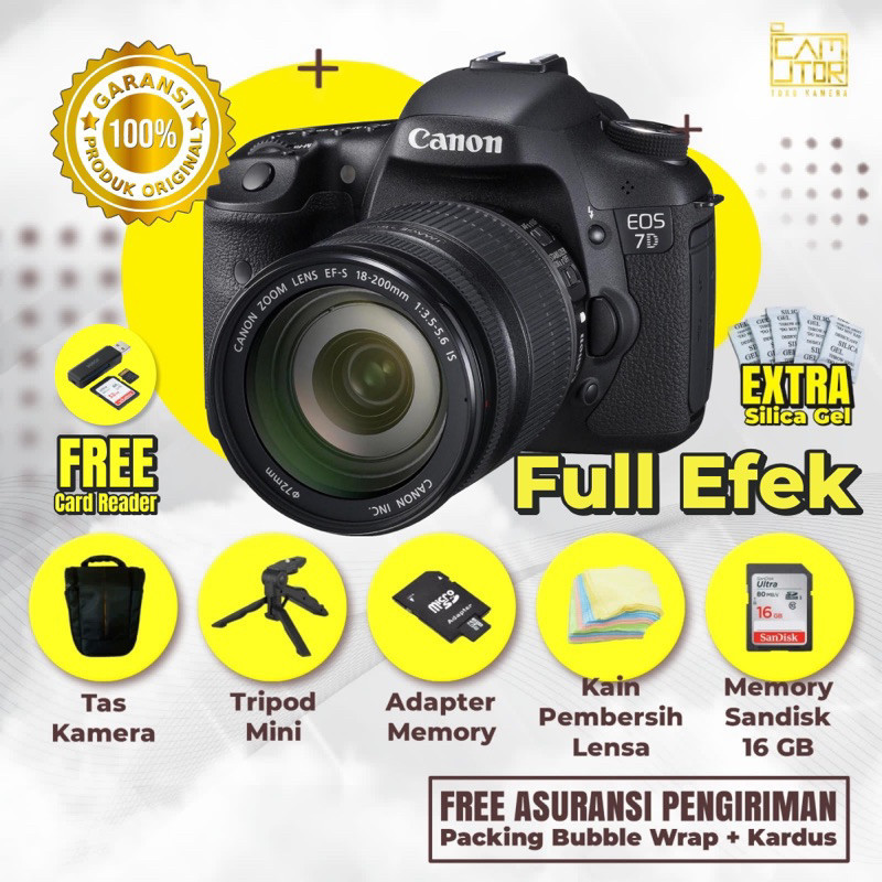 Kamera Canon Eos 7D Lensa Kit Mulus + Memory + Tripod + Tas + Garansi Toko Bukan 60D 600D