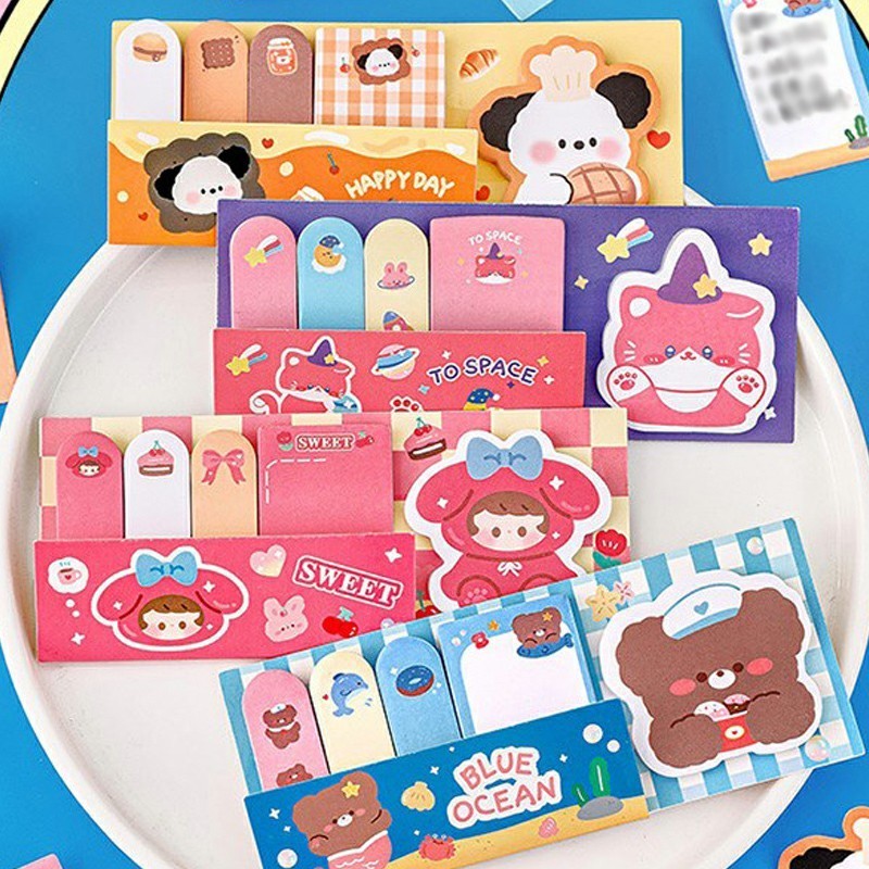 

Eghrerr 100PCS Sticky Notes Mini Memo Penanda Buku Catatan Kertas Tempel Aesthetic Hewan Kartun Lucu