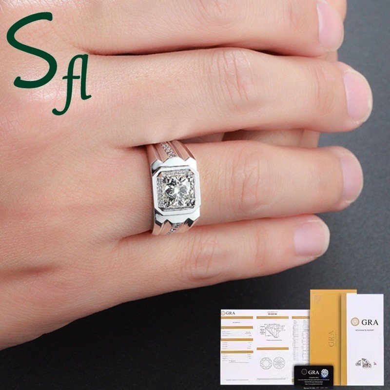 SFL Cincin Pasangan Pria, 2 Karat Moissanite（Dengan Sertifikat GRA）