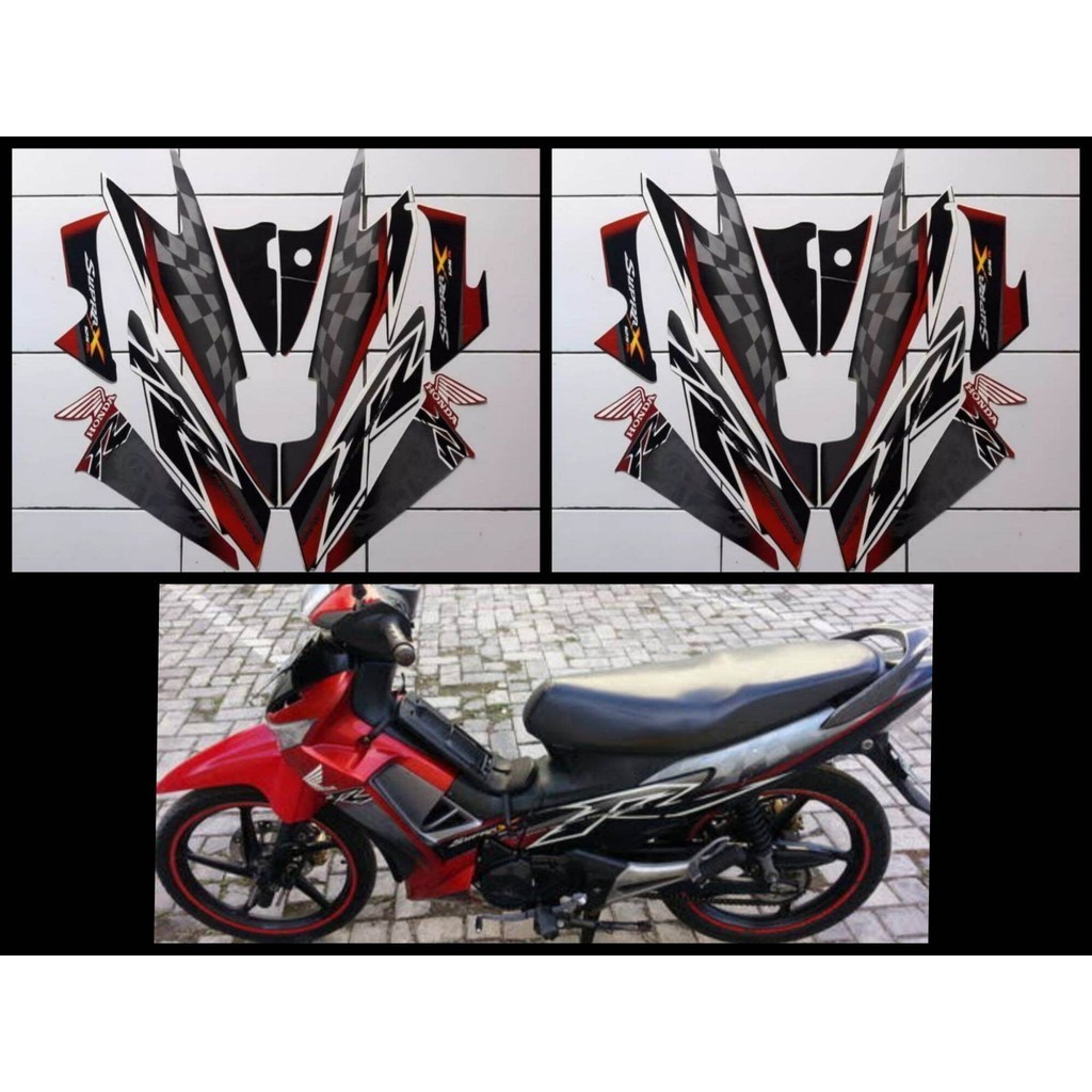 Stiker Striping Lis Les Bodi Motor Supra X 125 Lama 2008 2009 cw Hitam Merah