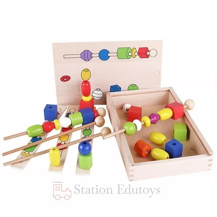 [sta] Mainan Edukasi Anak Meronce Bead WOODEN TOYS ~PUZZLE MONTESSORI BEADS Mainan Anak Anak Laki La