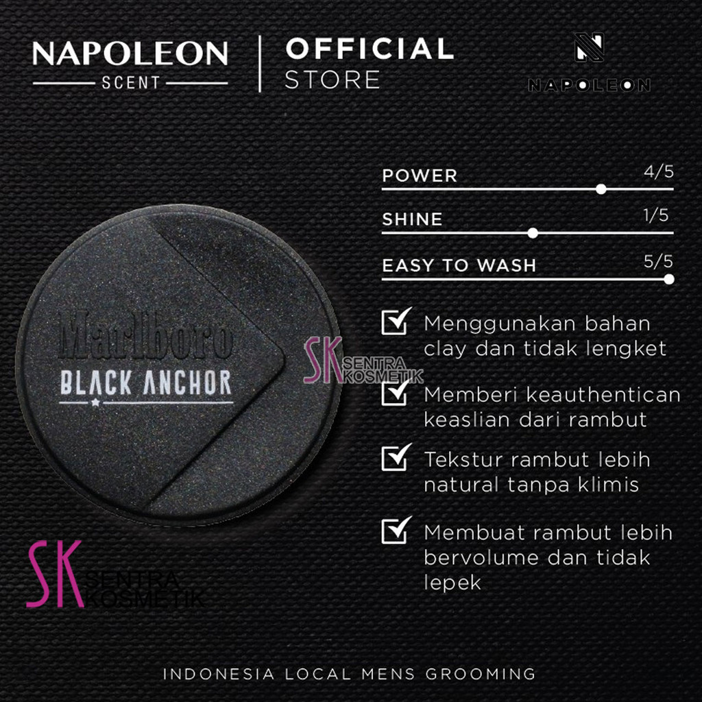 ADY78 NAPOLEON Hair Clay Pomade Marlboro Black 100 gr
