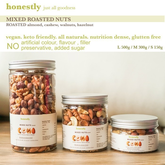 

Mixed Roasted nuts , kacang panggang almond cashew hazelnut walnut - S 150g