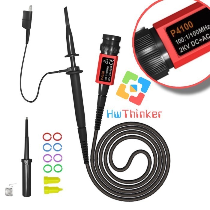 P4100 100X High Voltage 2KV Oscilloscope Clip Probe 100MHz Bandwidth