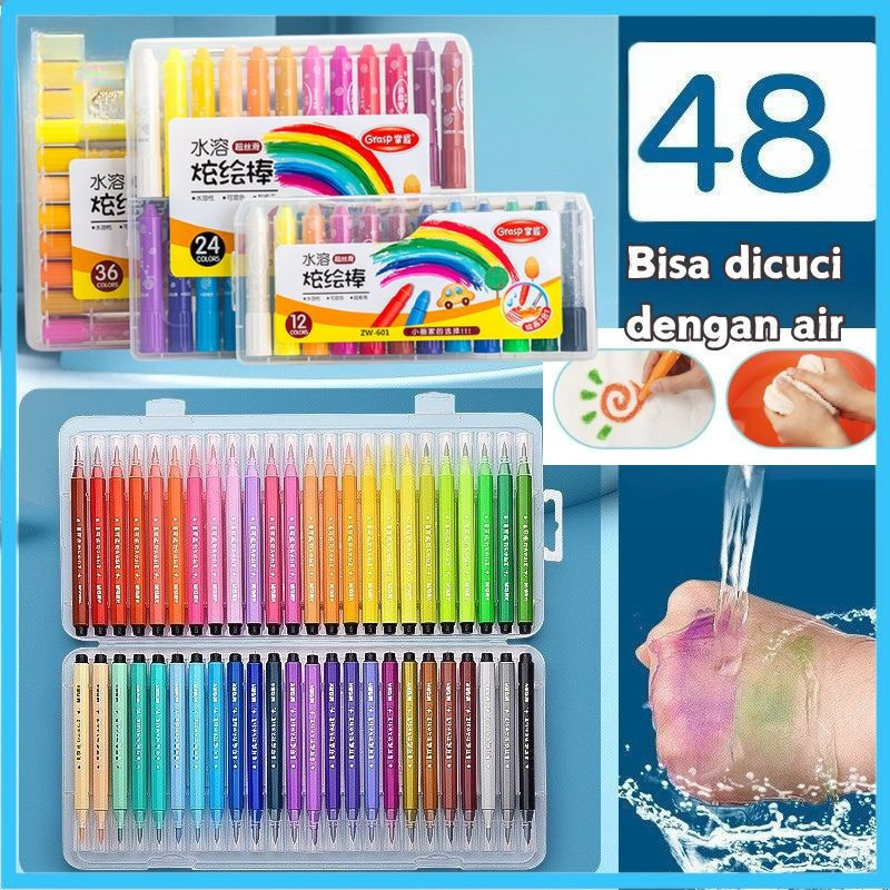 

Grasp Crayon Set 12/24/36/48 Warna Mata Sedang Silky Crayon Water Soluble Crayons Krayon Licin