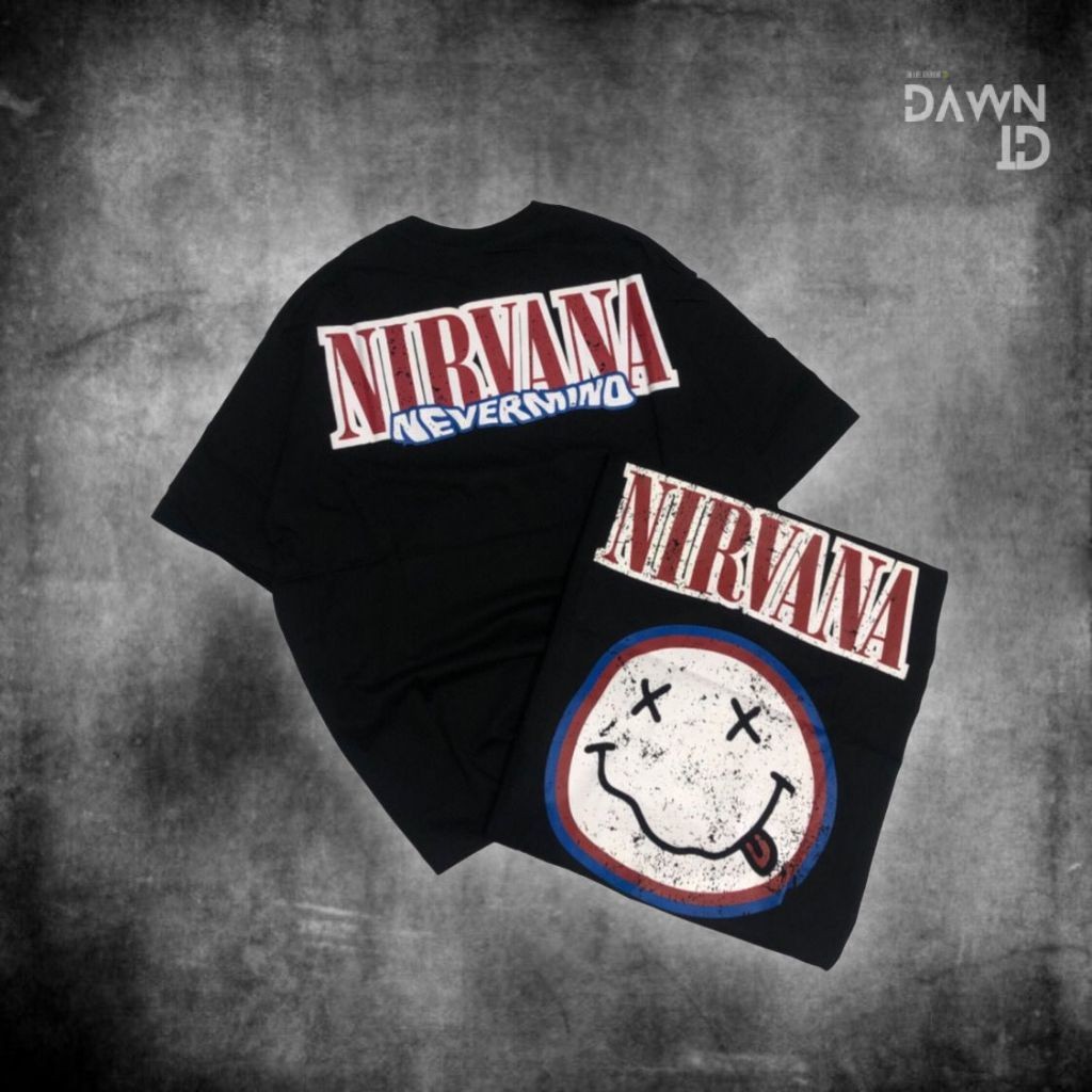 Baju Kaos Pull&Bear Oversize NIRVANA Smile - T Shirt Band Vintage NIRVANA Smile Black Oversized