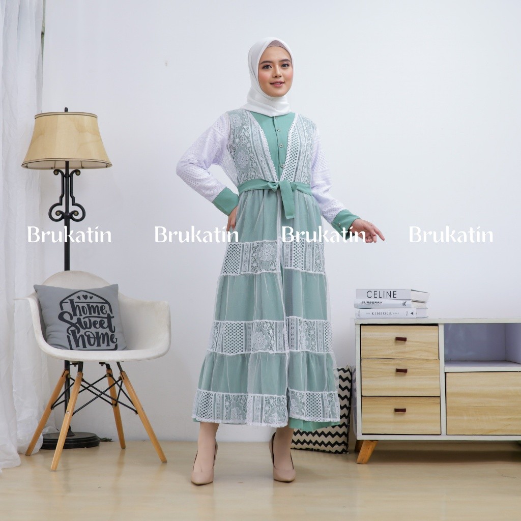 Nazwa Dress Gamis Brokat Crinkle Mix Malika Model Rompi Premium Busui
