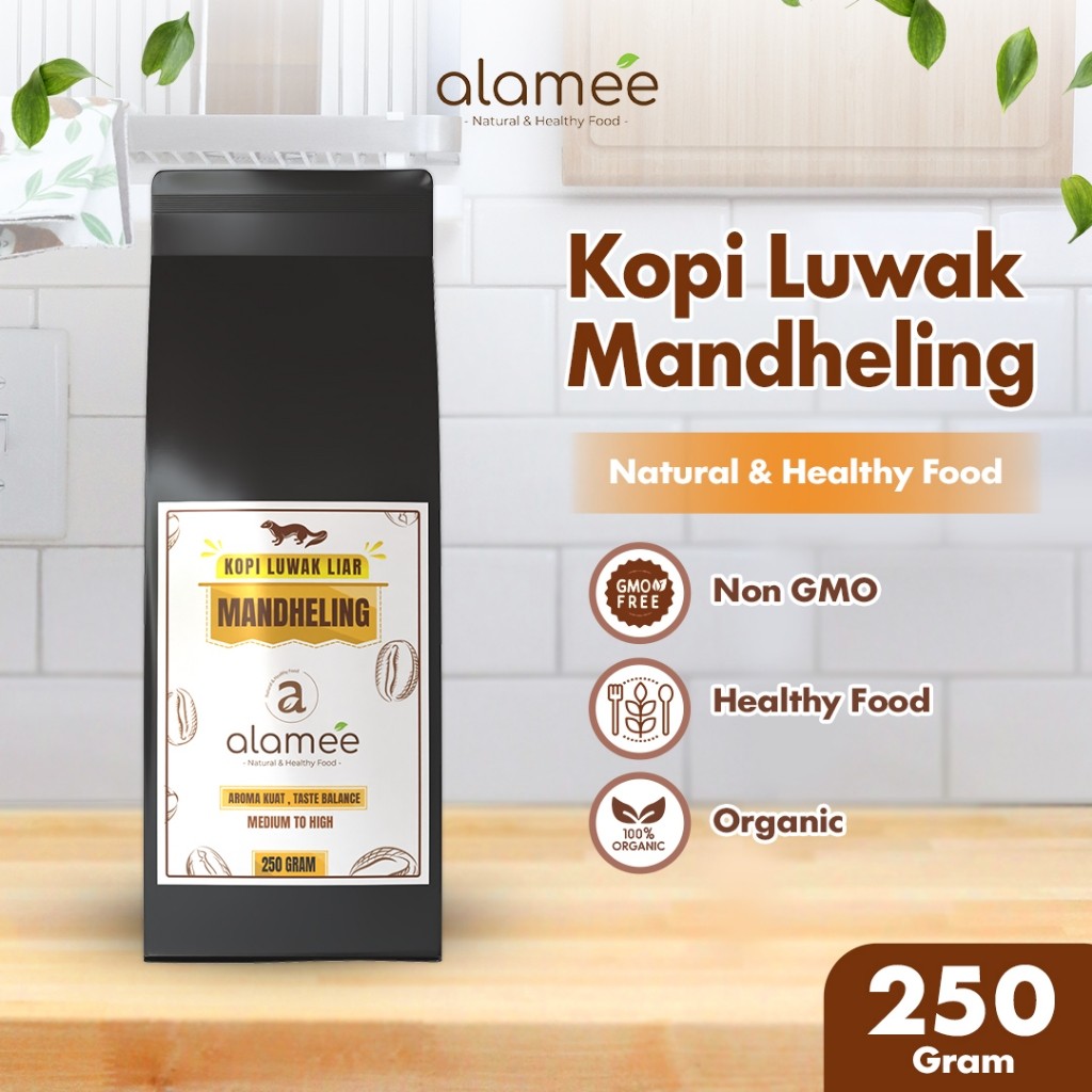 

ALAMEE Kopi Luwak Mandheling Arabica Bubuk Halus Kopi Arabika Tanpa Gula Medium Dark Roast 250gr