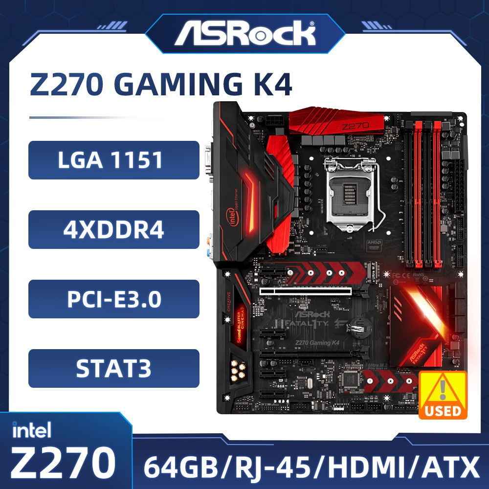 Intel Z270 1151 Motherboard ASRock Z270 GAMING K4 4×DDR4 64GB PCI-E 3.0 2×M.2 6×SATA III USB3.1 For 