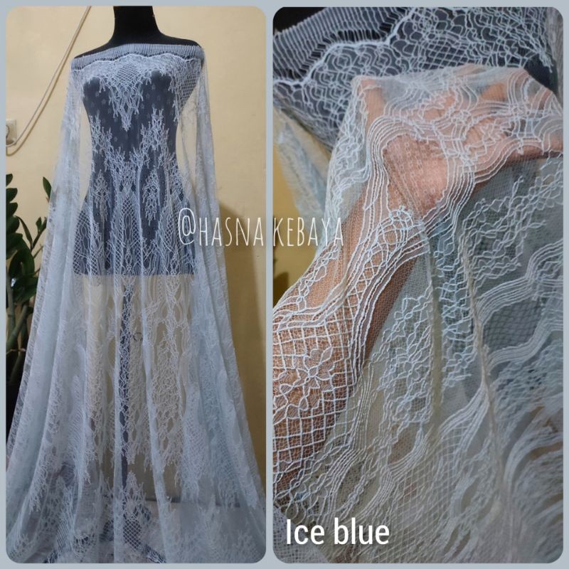 Kain Brokat Chantily Lace Warna Ice Blue