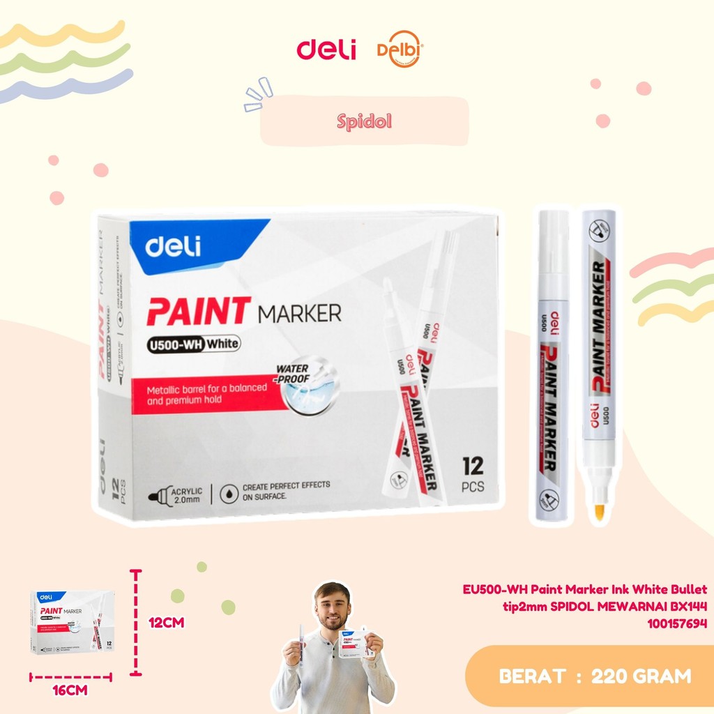 

Spidol Paint Marker Deli Putih U500 / Spidol Ban Deli (1 pcs) DELI EU500-WH Paint Marker Ink White Bullet tip2mm SPIDOL MEWARNAI