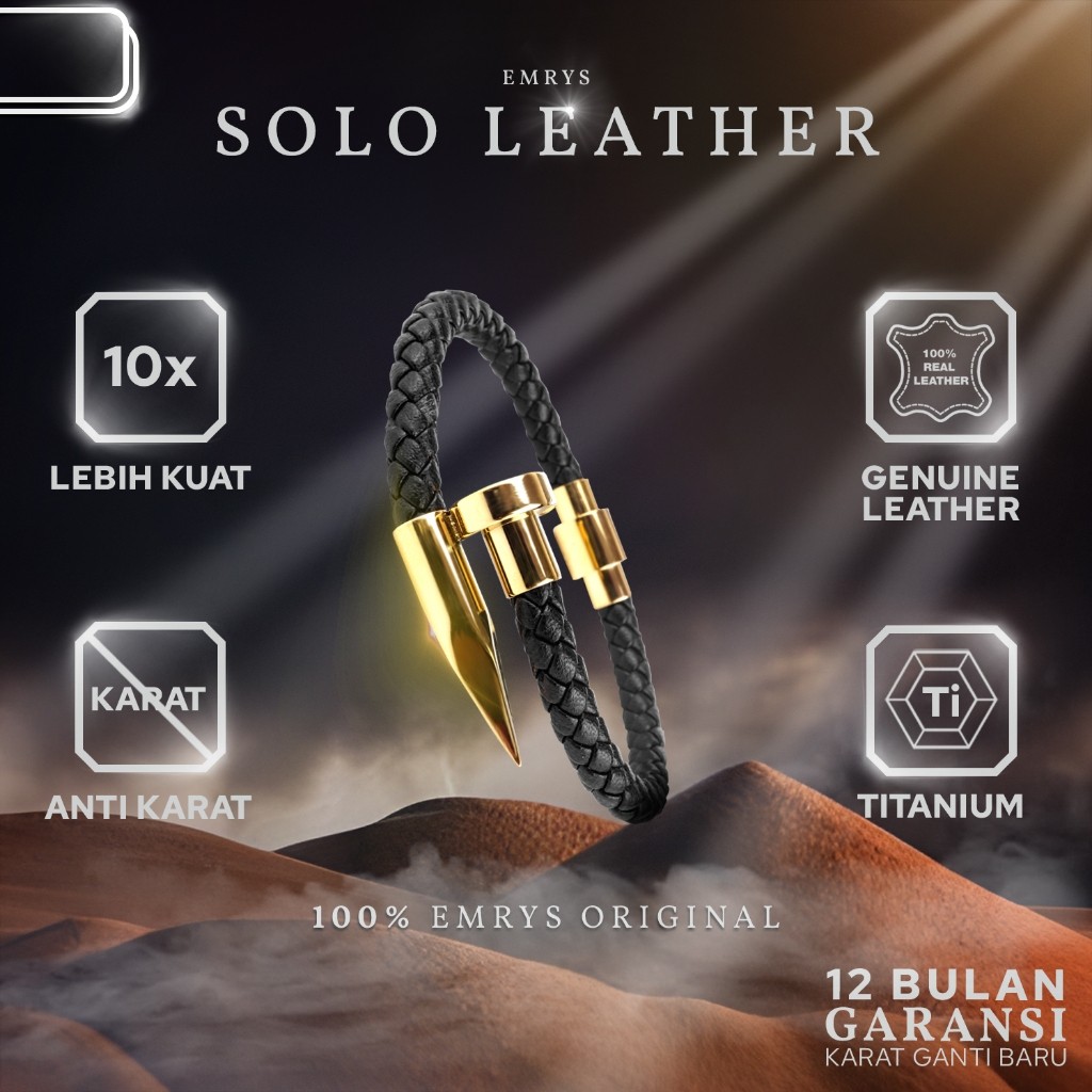Bracelet SOLO LEATHER Gelang Kulit Titanium Pria Wanita