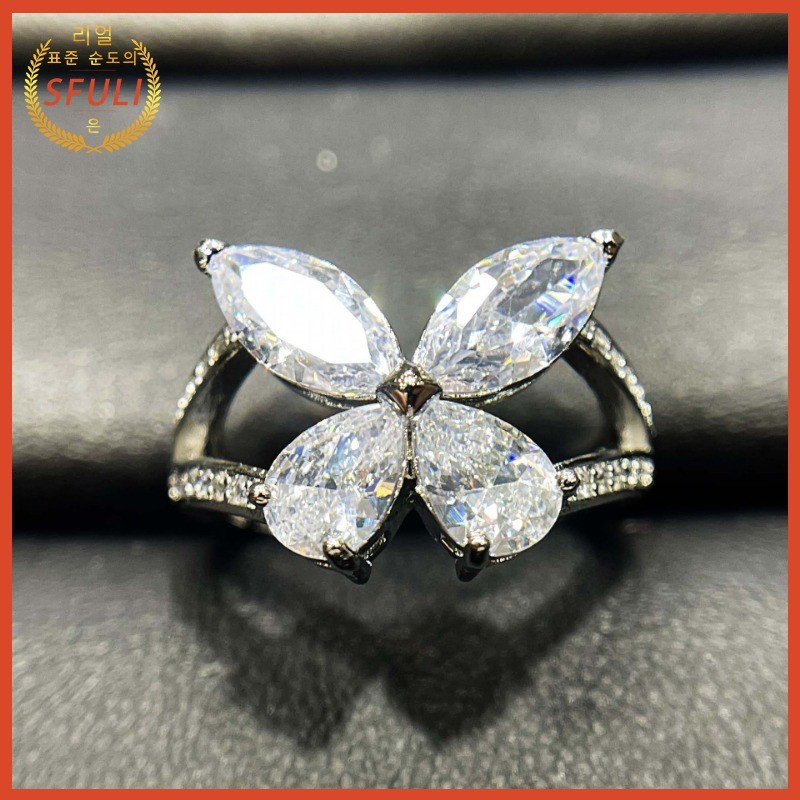 Cincin Kupu-kupu Tetesan Air Yang Indah Ring Moissanite Pt950 Cincin Platinum
