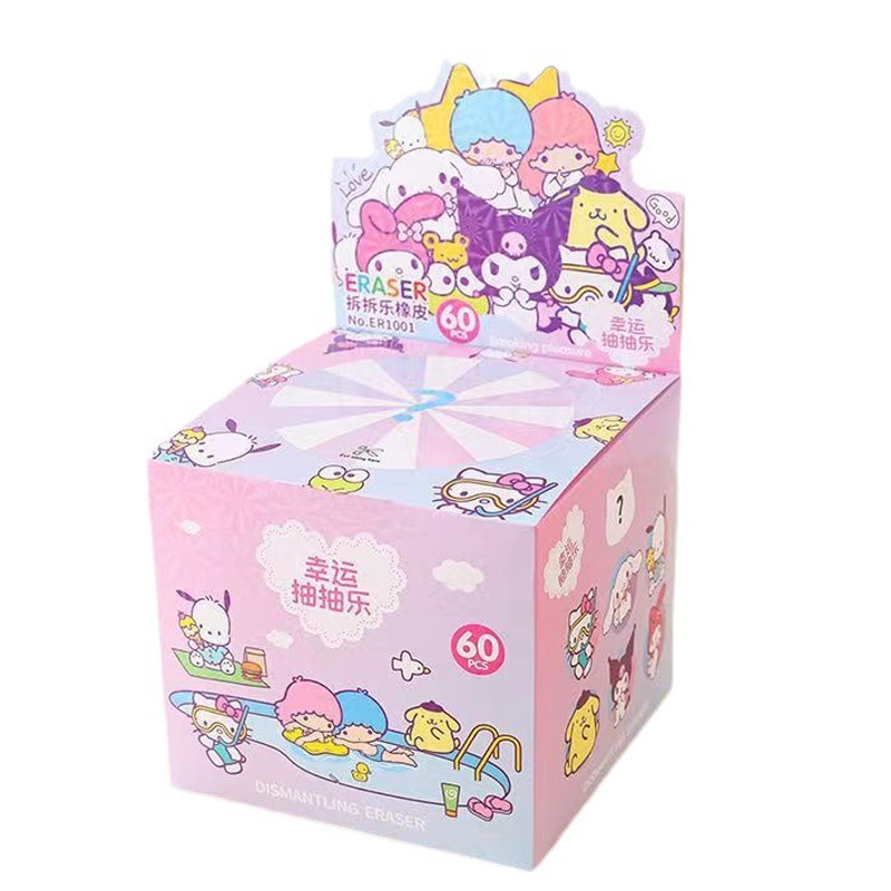 

New Sanrio 30/60pcs Eraser Kawaii Hello Kitty Kuromi Cinnamoroll Pumping Eraser Student Stationery Supplies Children's Toys