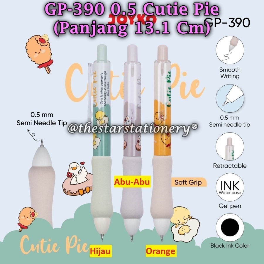 

(1 Biji) Gelpen JOYKO GP-390 Cutie Pie 0.5 mm Black / Gel Pen Pulpen Pena Joyko GP-390 (1 Biji)