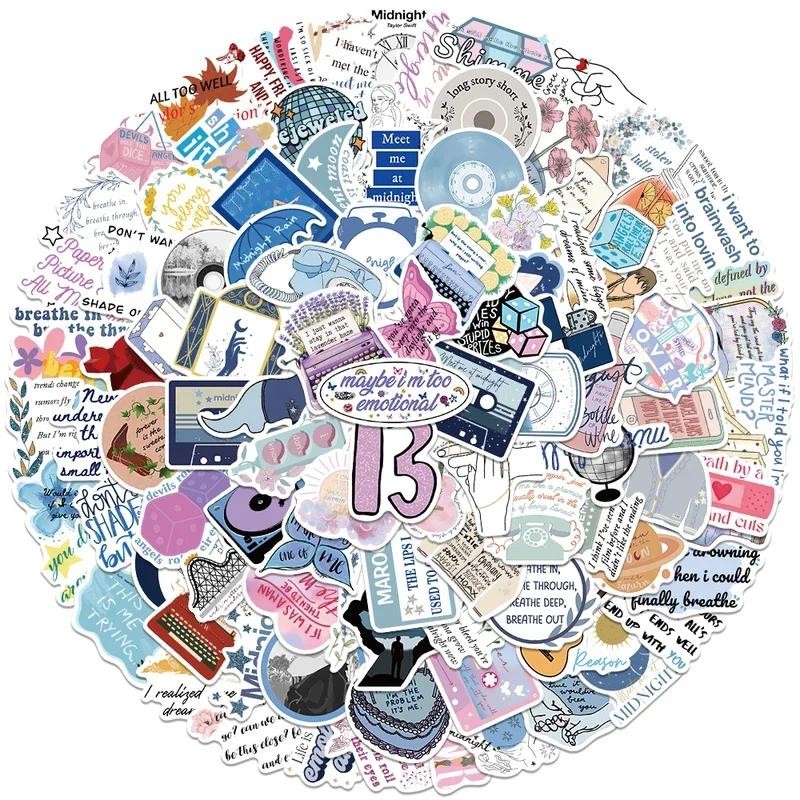 

10/30/50pcs Aesthetic Cartoon Famous Singer Taylor Album Swift Lyric Stickers For Luggage Laptop Guitar Waterproof Vinyl Decals