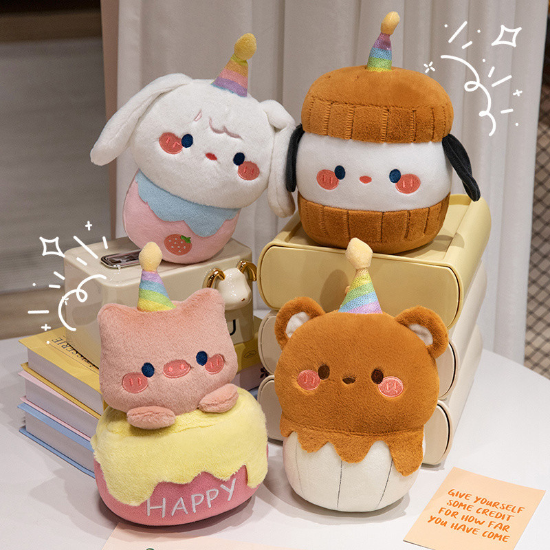 25CM Lovely Animal Cake Plush Toy Cute Bear Rabbit Pig Dog Birthday Candle Cake Snack Party Decorati