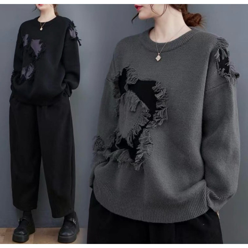 [New] Sweater Flower Distressed