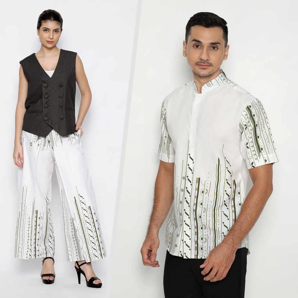 BAJU BATIK COUPLE Kemeja Rok Lilit Instan Batik Pria Lengan Pendek Shanghai Slimfit Premium Motif Ta