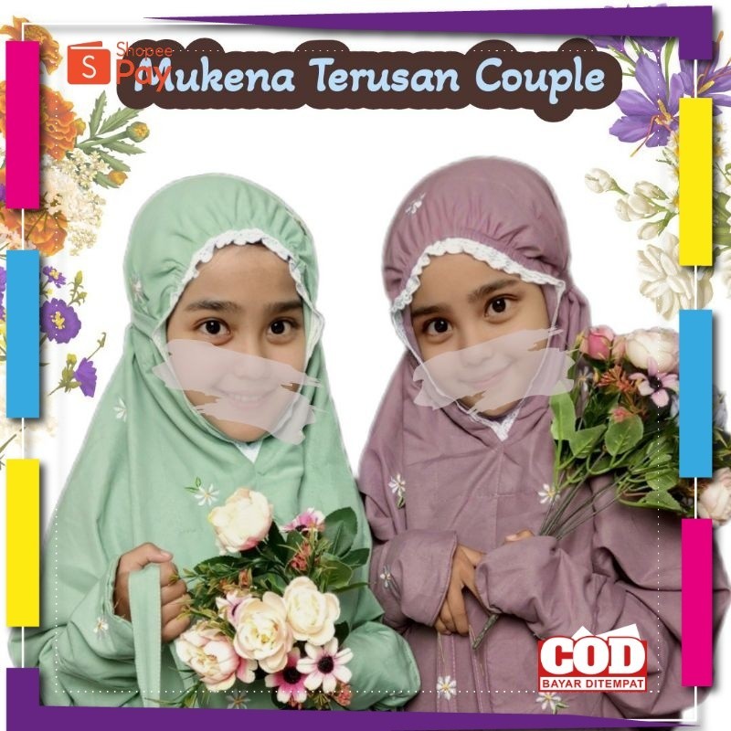 RAMADHAN SALE // Mukena Anak Couple Lajuran Terusan Bordir Seribu Bunga Daisy mukena terusan dewasa 