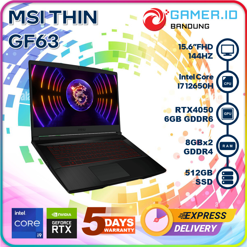 MSI THIN GF63 I7 12650H RTX4050 16GB 512GB 15.6FHD IPS 144HZ BLIT