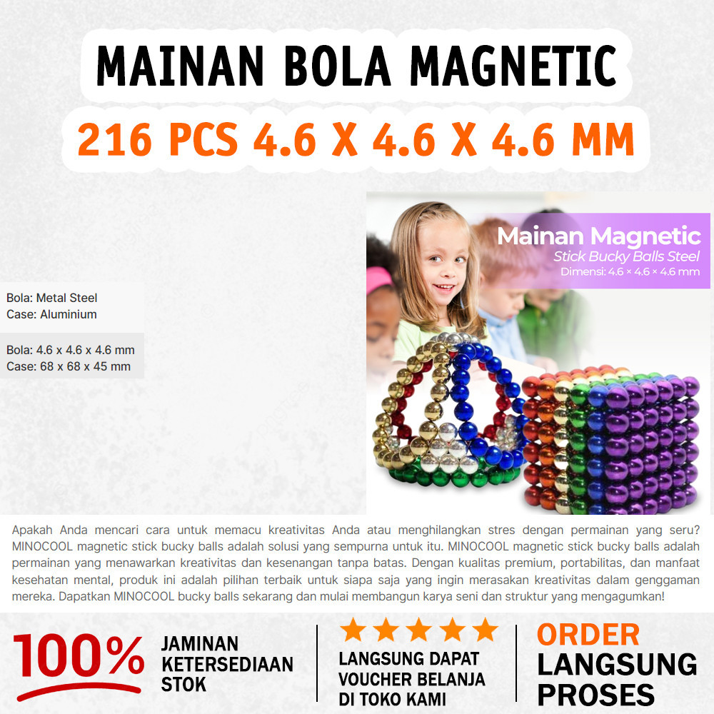 Mainan Anak Bola Magnet Dapat Disusun 216 PCS + Box