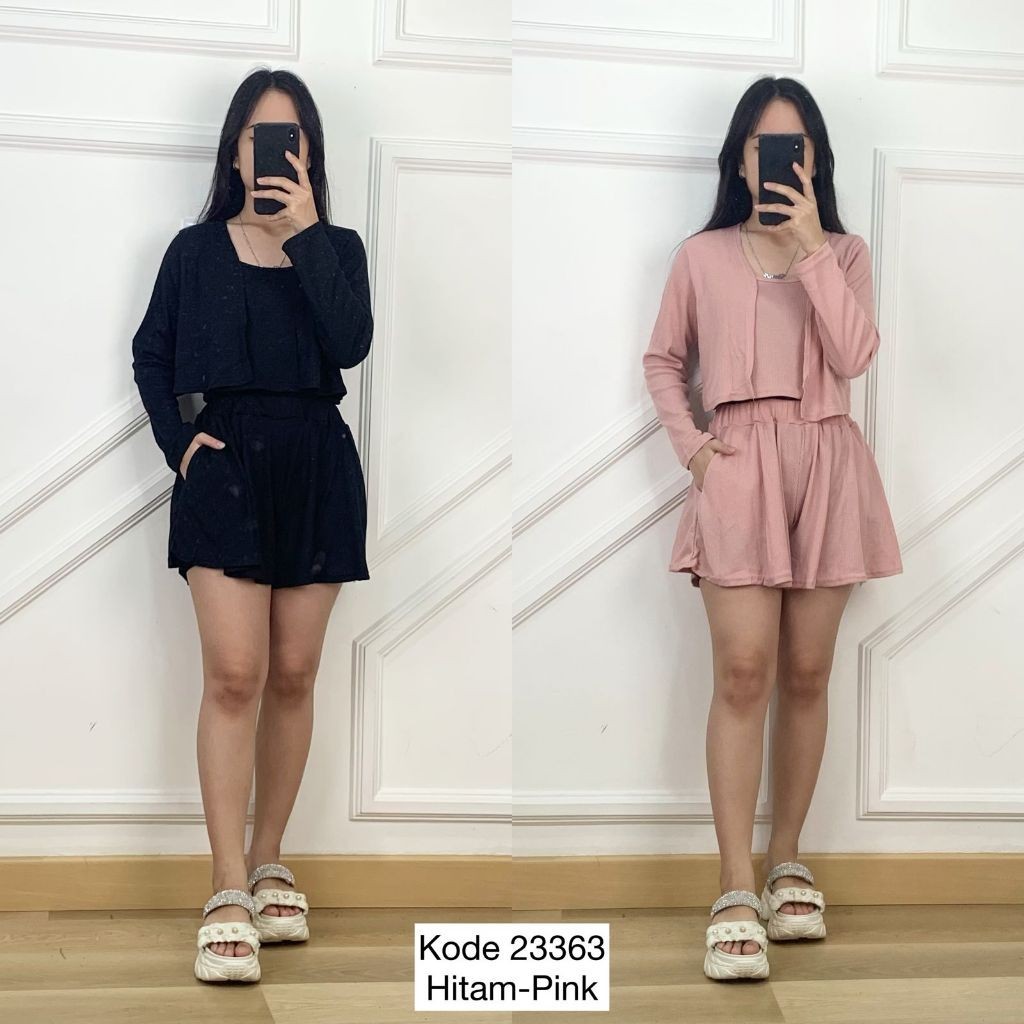 One Set Crop Lengan Panjang I Setelan Crop Lengan Panjang I Setelan Celana Pendek Wanita