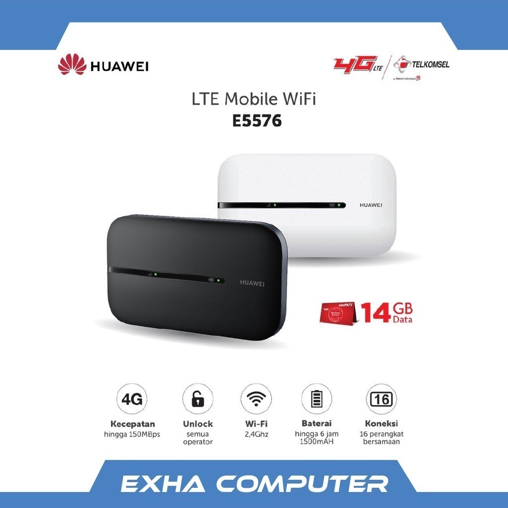 Mifi Modem Wifi 4G All Operator Huawei E5576 Free Telkomsel Kuota 14GB